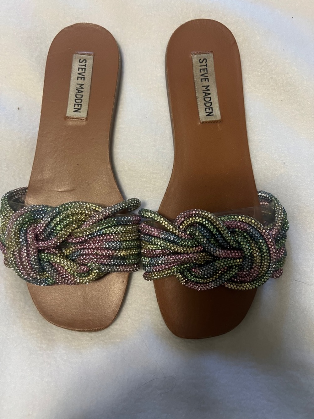 Steve Madden Adore Rainbow Multicolor Beaded Braided Slide Sandals 6.5